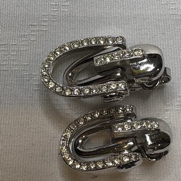 Vintage Trifari Rhinestone Clip On Earrings Art Deco Glamorous Chic Dressy - Picture 9 of 10